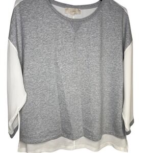 Ann Taylor Loft Womens XL Gray shirt Chiffon Back grannycore minimalist chic